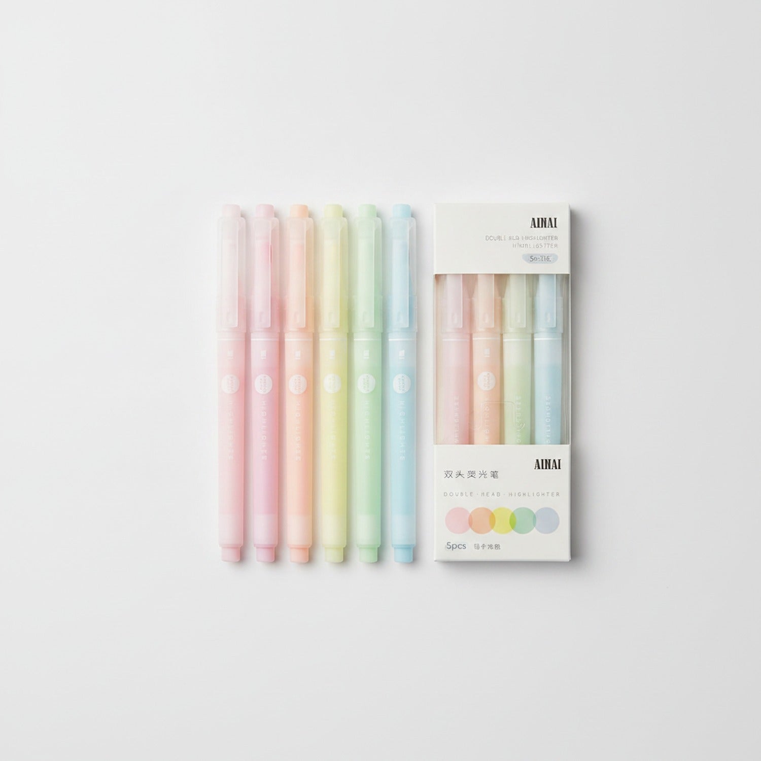 Double Head Highlighter Pen Set - 5 Piece Colors - Macaron Color Set - 5 Pieces