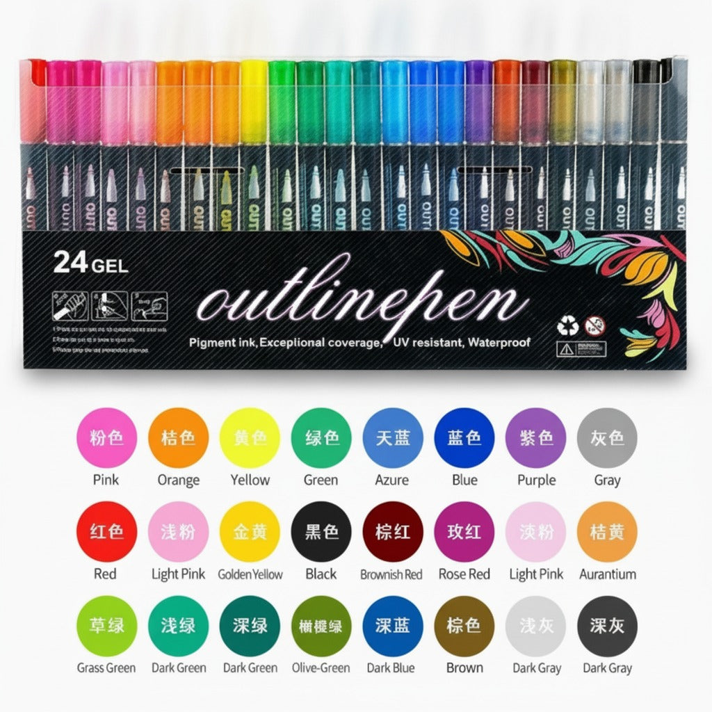 Gel Pen Set 24 Colors Waterproof Pigment Ink