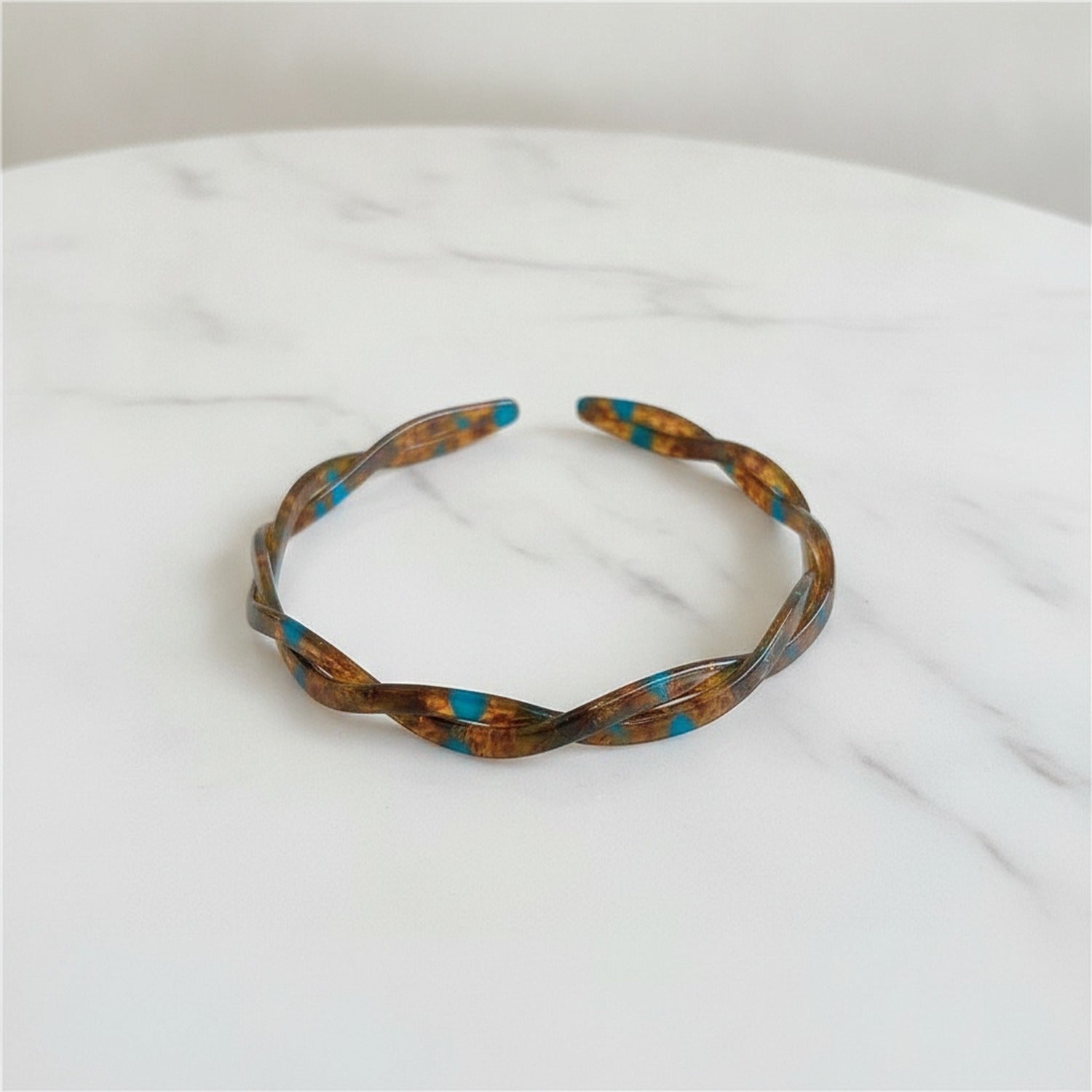 Tortoiseshell Twisted Hair Headband With Accents - Blue – hair accessories (view 2)