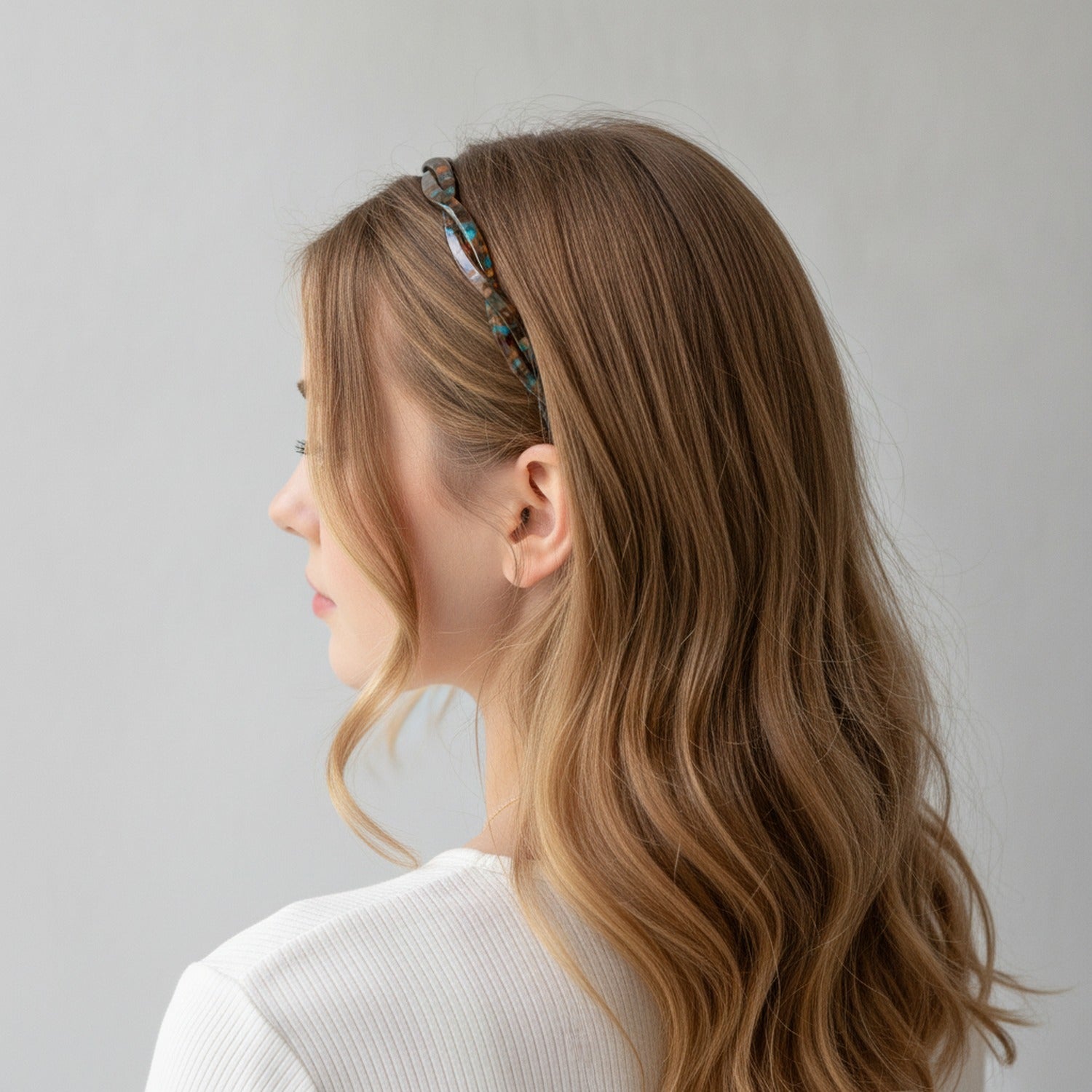 Tortoiseshell Twisted Hair Headband With Accents - Blue – hair accessories (view 3)
