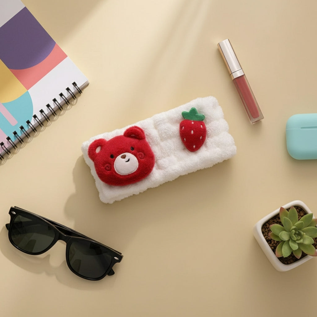 Fluffy Red Bear Strawberry Hair Clip Set – hair accessories (view 3)