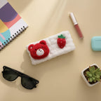 Fluffy Red Bear Strawberry Hair Clip Set – hair accessories (view 3)
