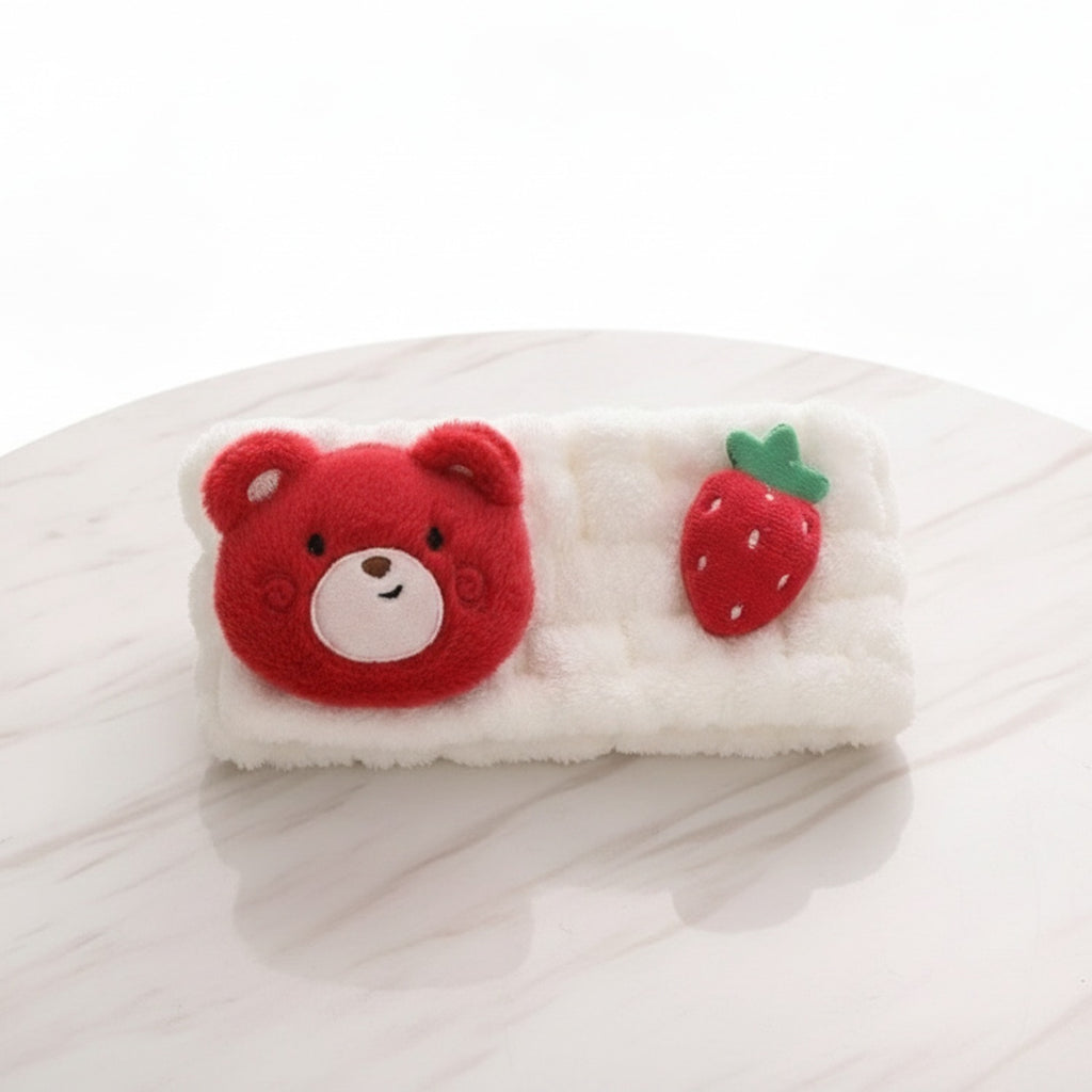 Fluffy Red Bear Strawberry Hair Clip Set – hair accessories (view 2)