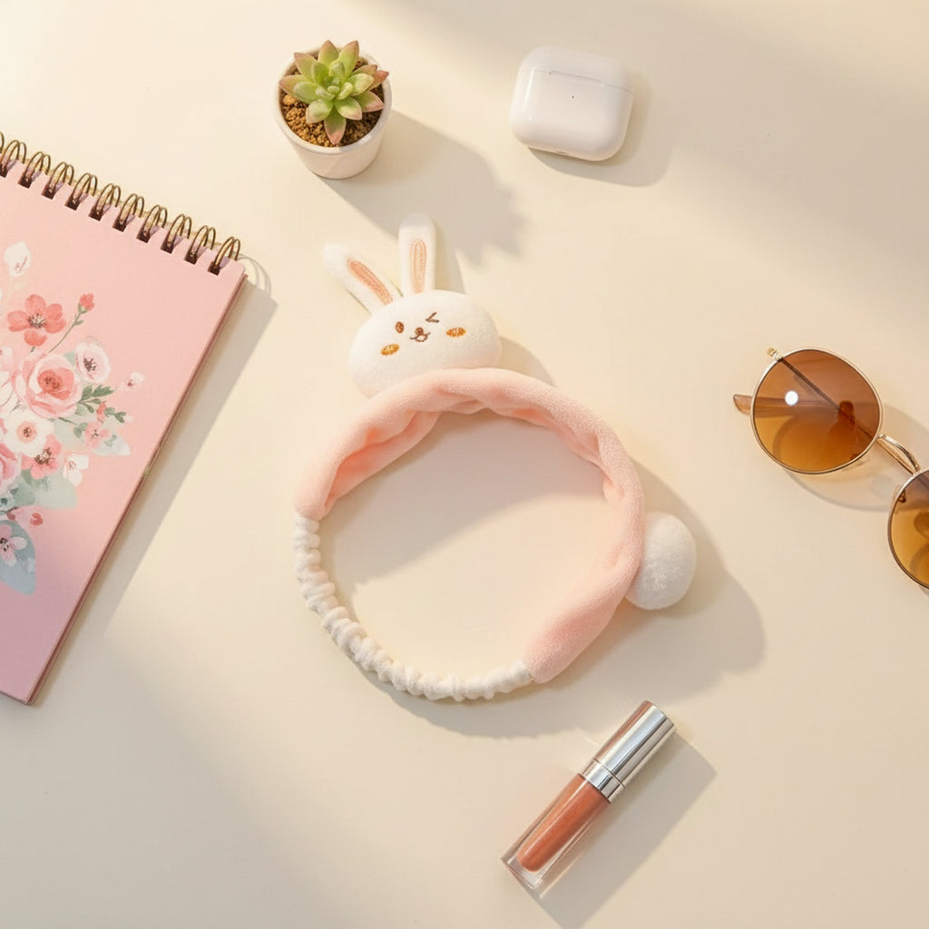 Bunny Ear Pink Plush Hairband With Charm