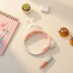 Bunny Ear Pink Plush Hairband With Charm
