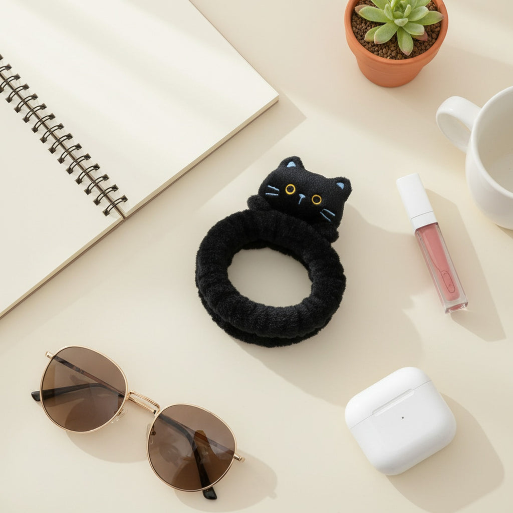 Black Fluffy Cat Hair Clips Set – hair accessories (view 3)
