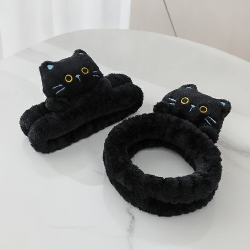 Black Fluffy Cat Hair Clips Set – hair accessories (view 2)