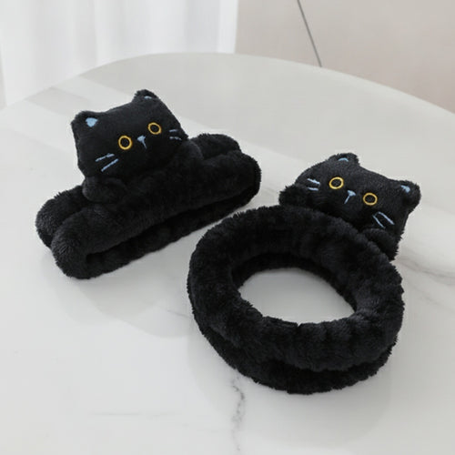 Black Fluffy Cat Hair Clips Set