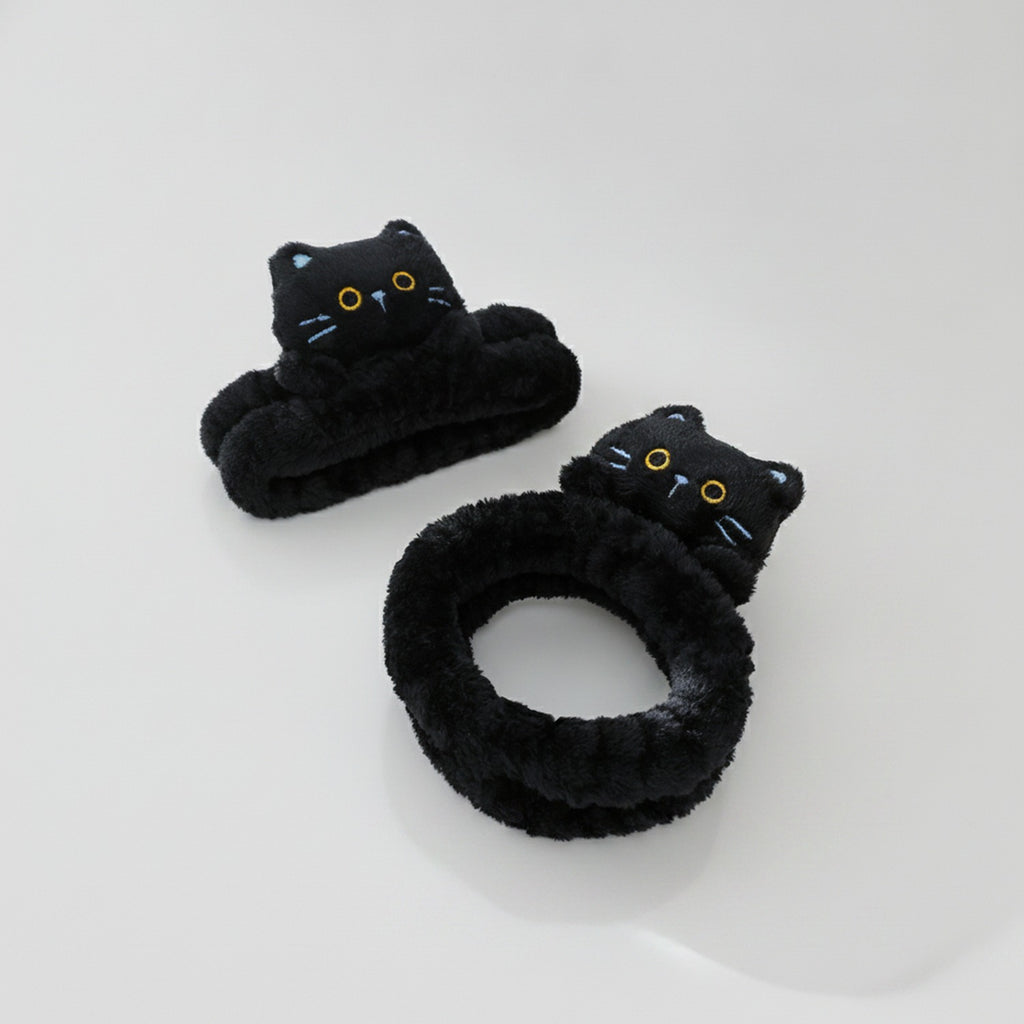 Black Fluffy Cat Hair Clips Set – hair accessories (view 1)