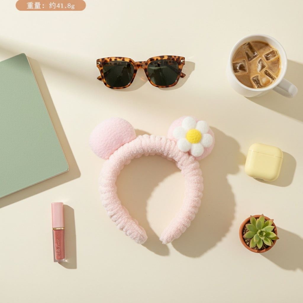 Fuzzy Pink Daisy Flower Hair Scrunchie – hair accessories (view 3)