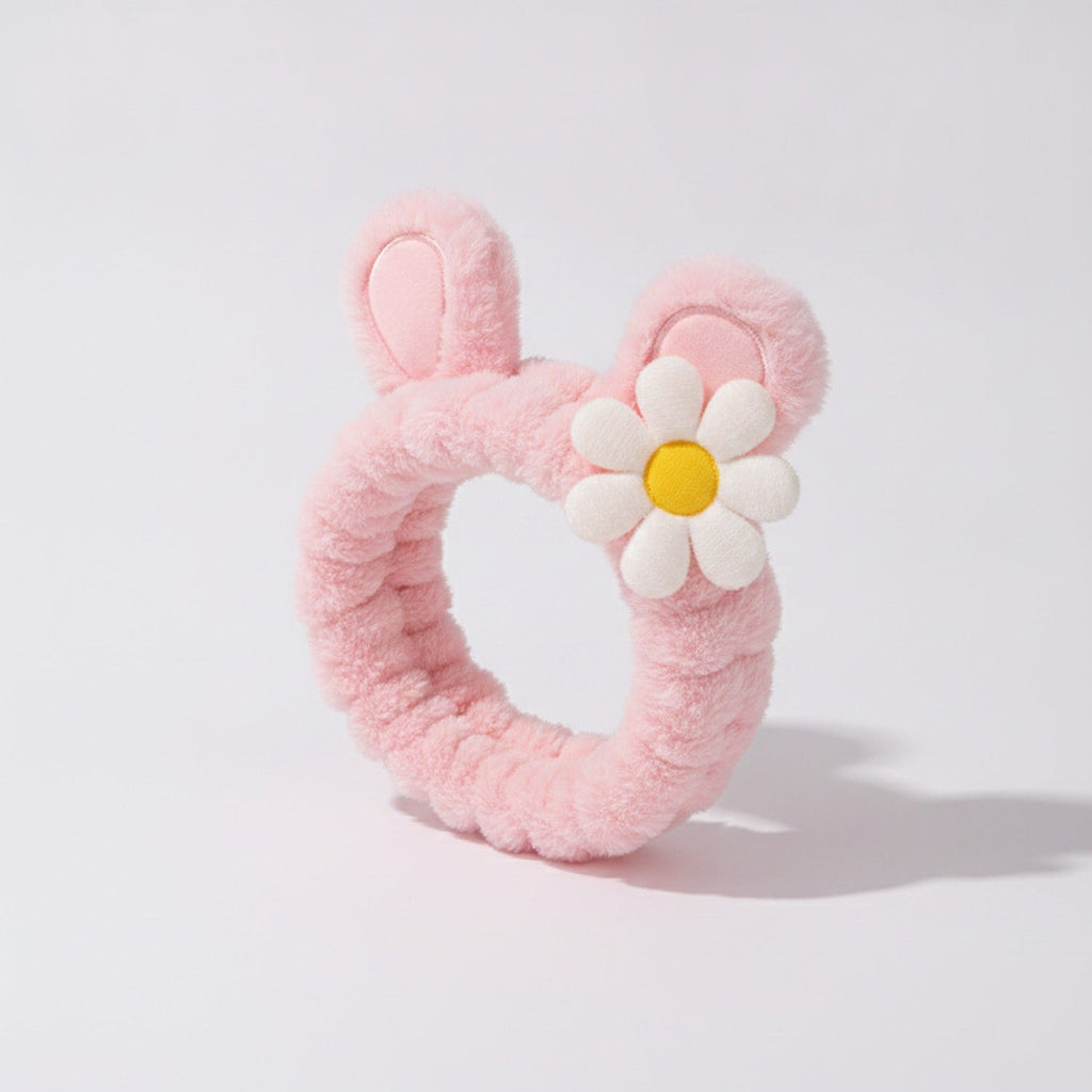 Fuzzy Pink Daisy Flower Hair Scrunchie – hair accessories (view 1)