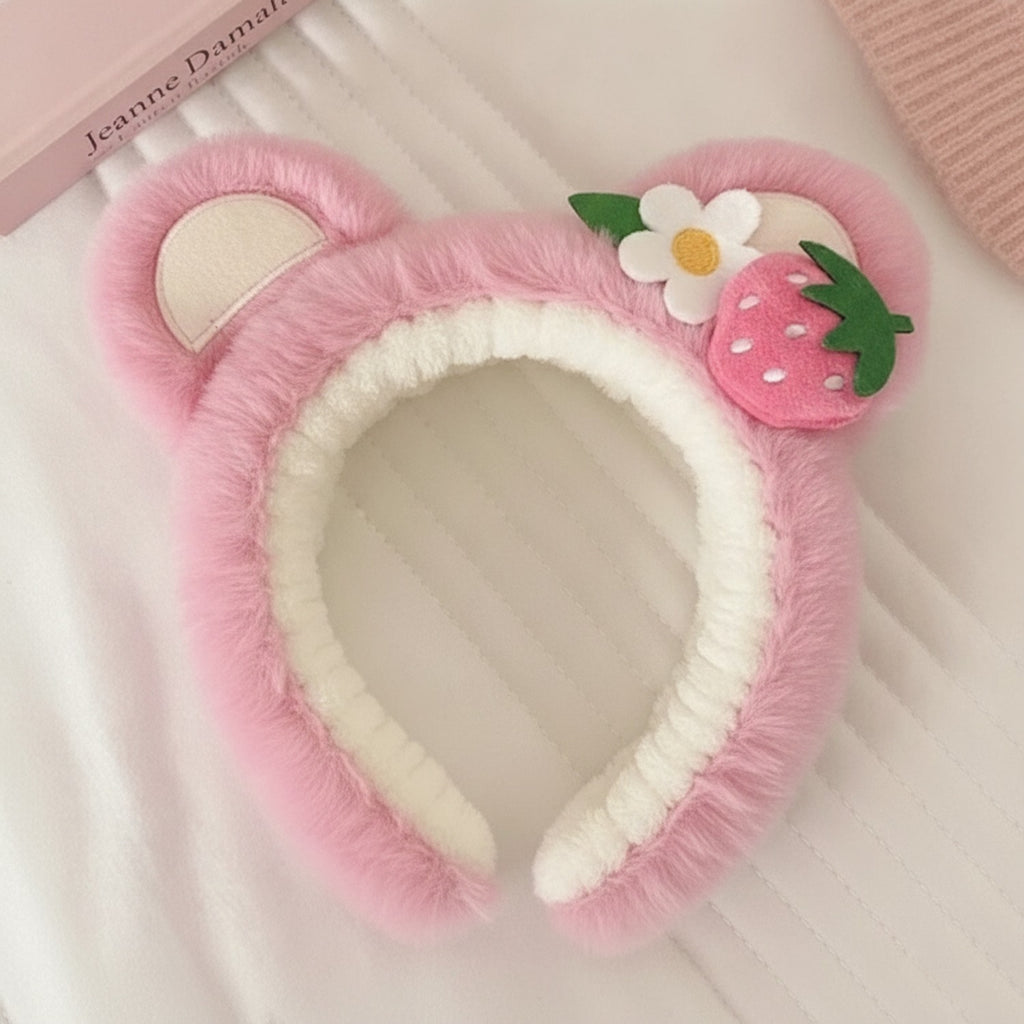 Pink Plush Bear Hairband With Flower Charm – hair accessories (view 2)