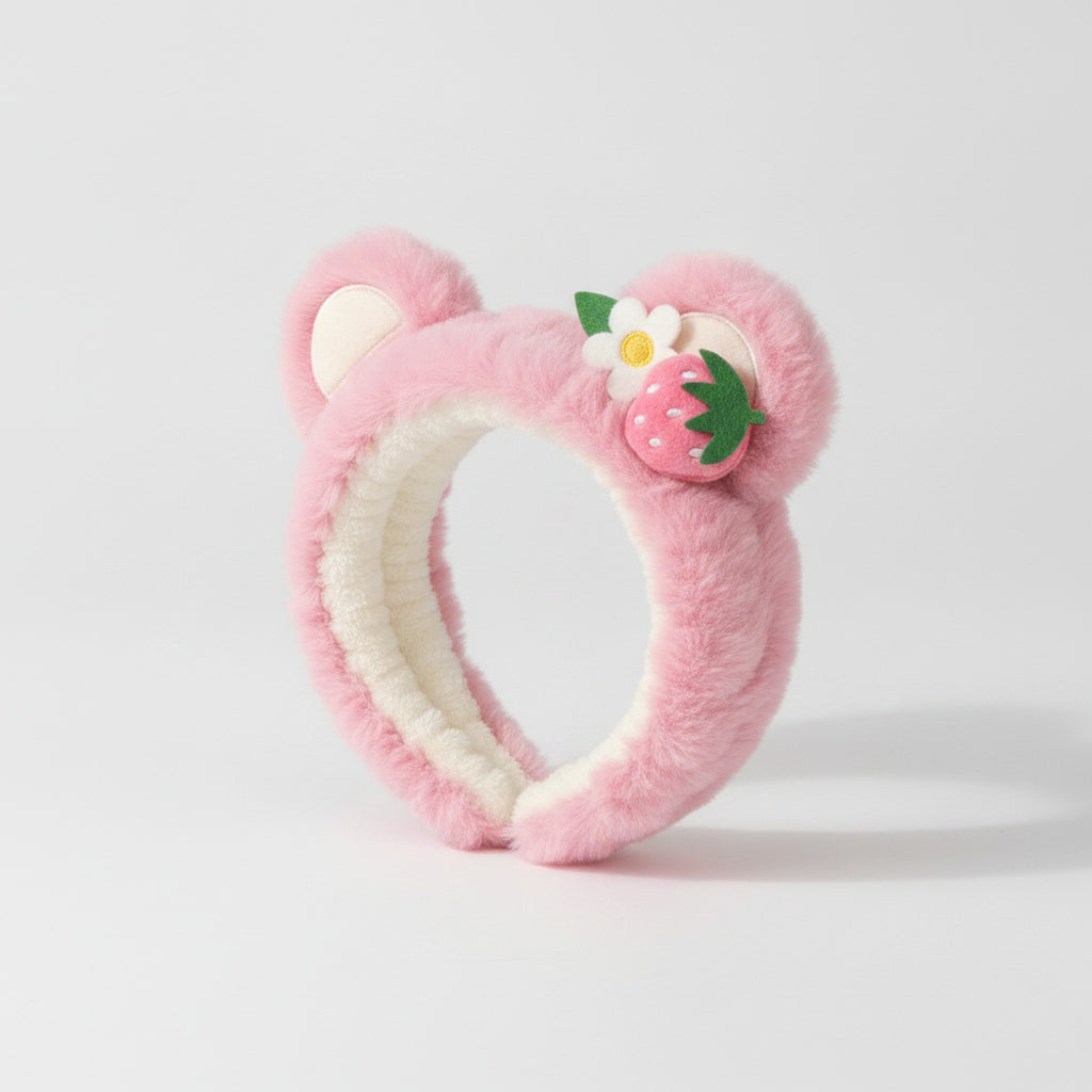 Pink Plush Bear Hairband With Flower Charm – hair accessories (view 1)