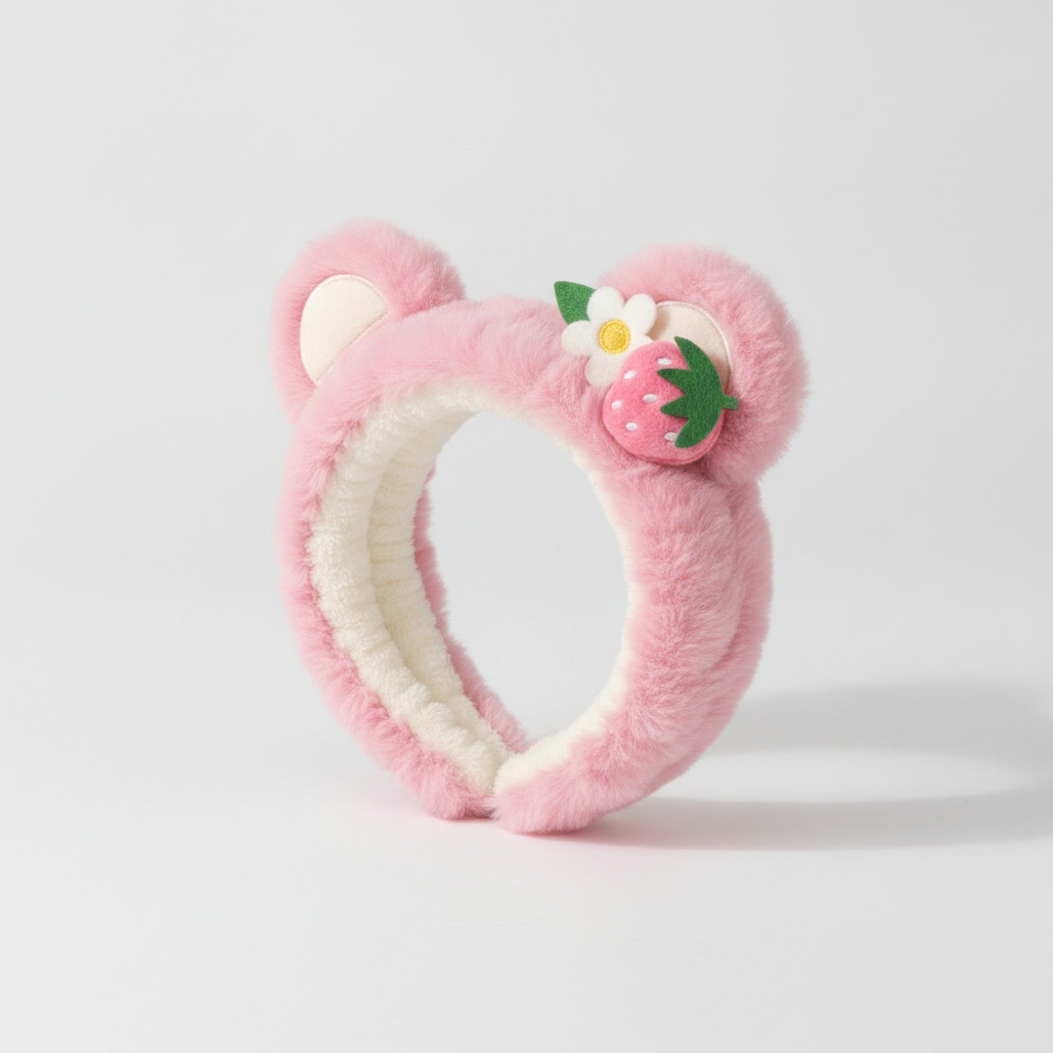 Pink Plush Bear Hairband With Flower Charm