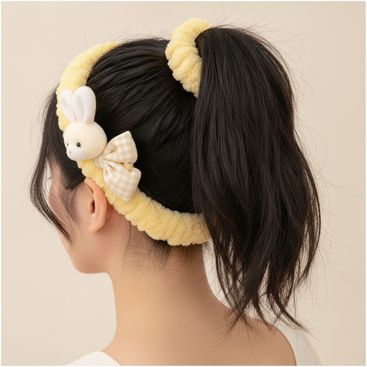 Bunny Plush Yellow Hair Ring With Wings