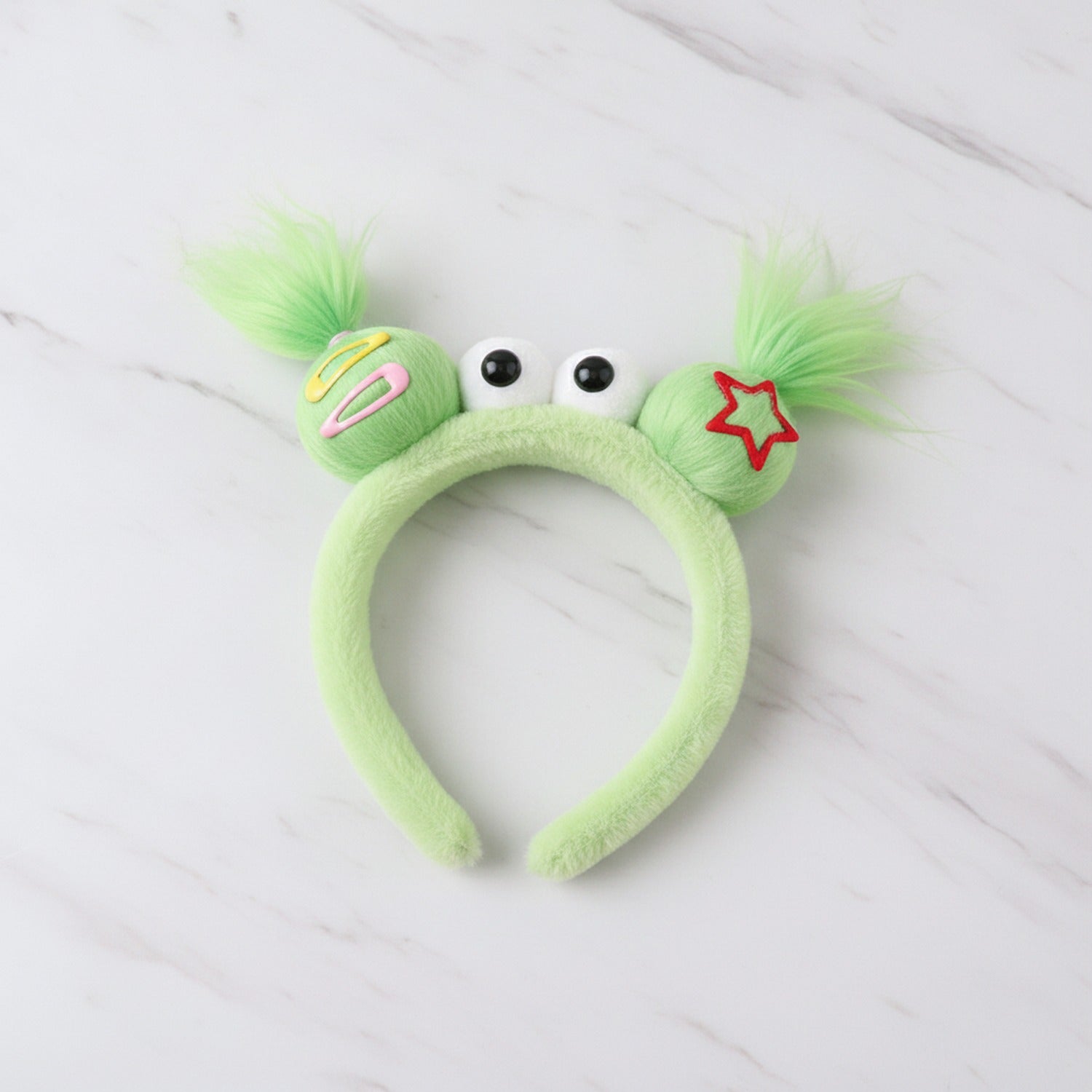 Fuzzy Hairband With Star And Hair Clips - Green