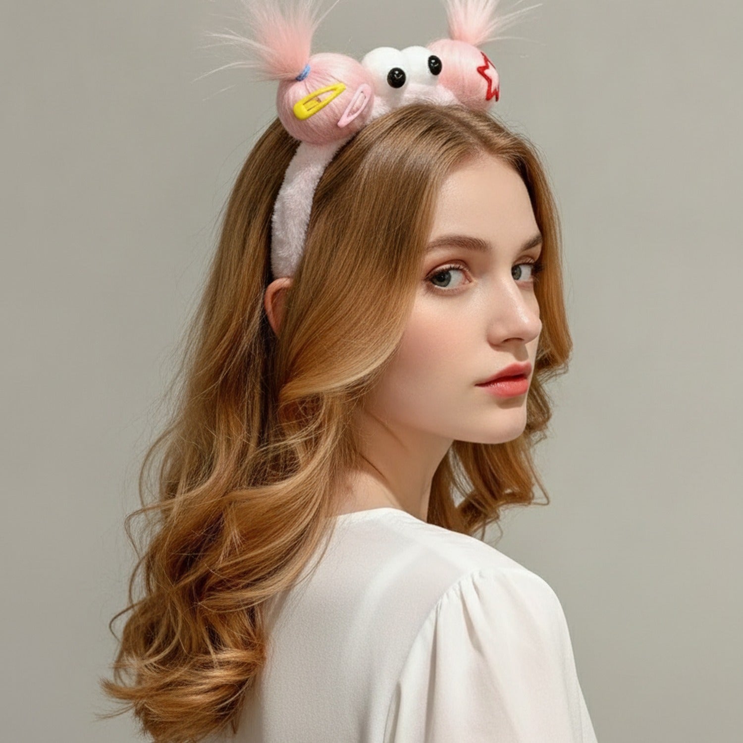 Fuzzy Hairband With Star And Hair Clips - Pink – hair accessories (view 3)