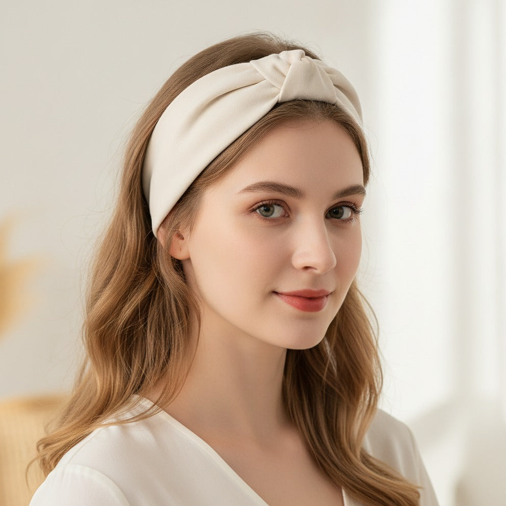 Twisted Knot Hairband - Cream Crisscross Hair Band #1 – hair accessories (view 3)
