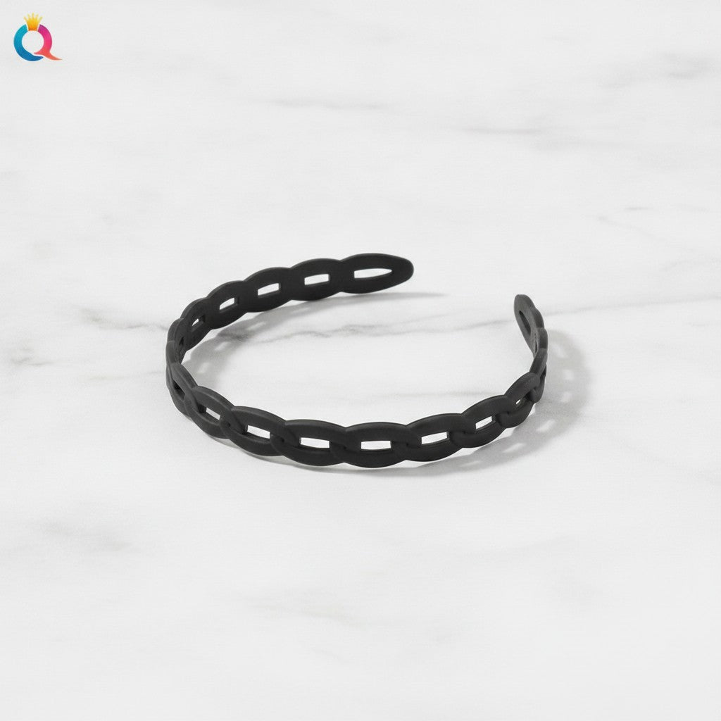 Braided Padded Headband with Cutout Details - Matte Chain Headband Black – hair accessories (view 2)