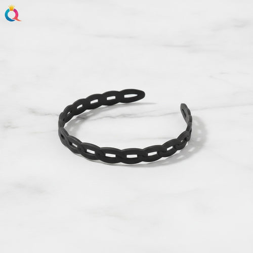 Braided Padded Headband with Cutout Details - Matte Chain Headband Black