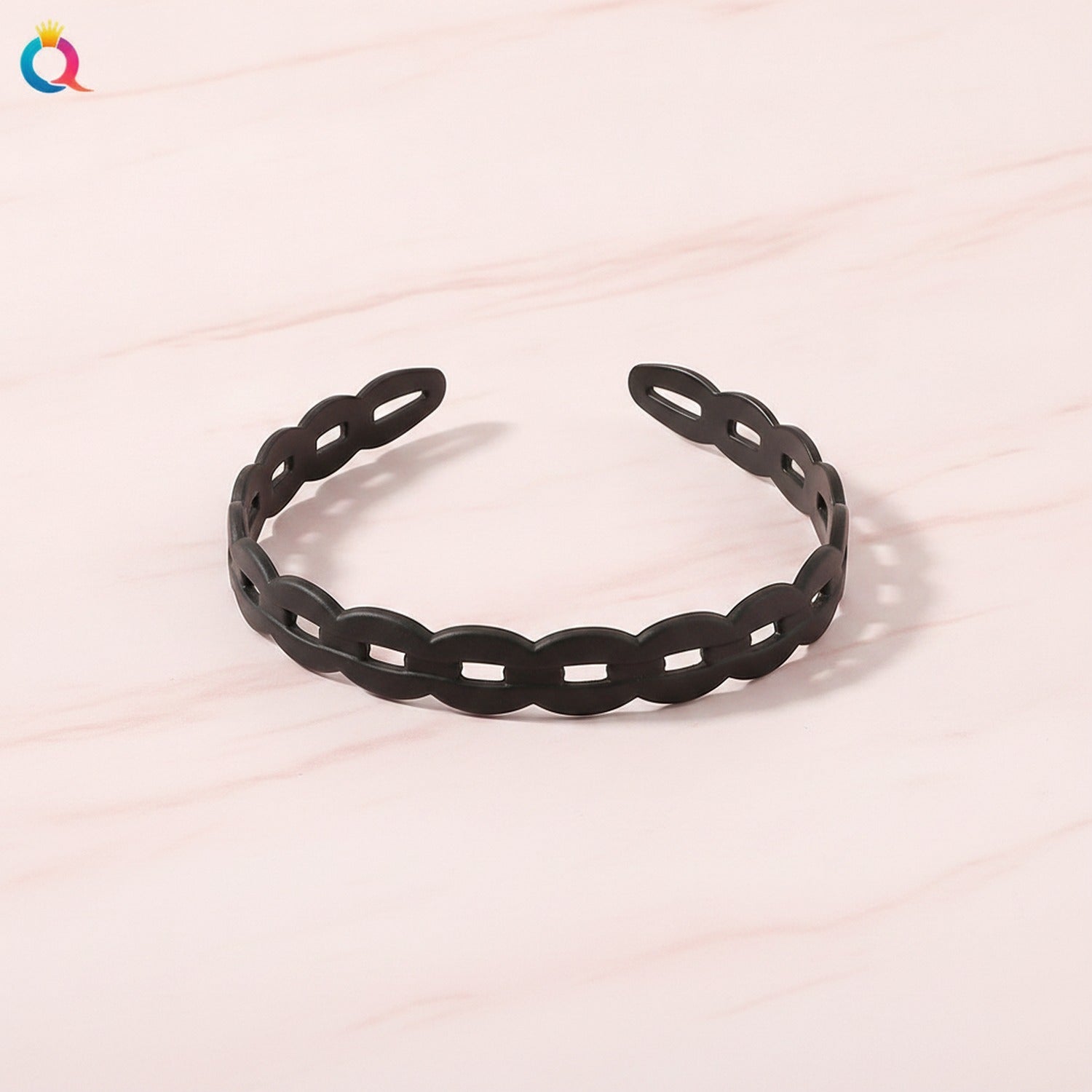 Braided Padded Headband with Cutout Details - Matte Chain Headband Black