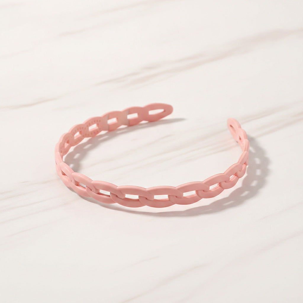 Braided Padded Headband with Cutout Details - Matte Chain Hair Hoop Korean Pink