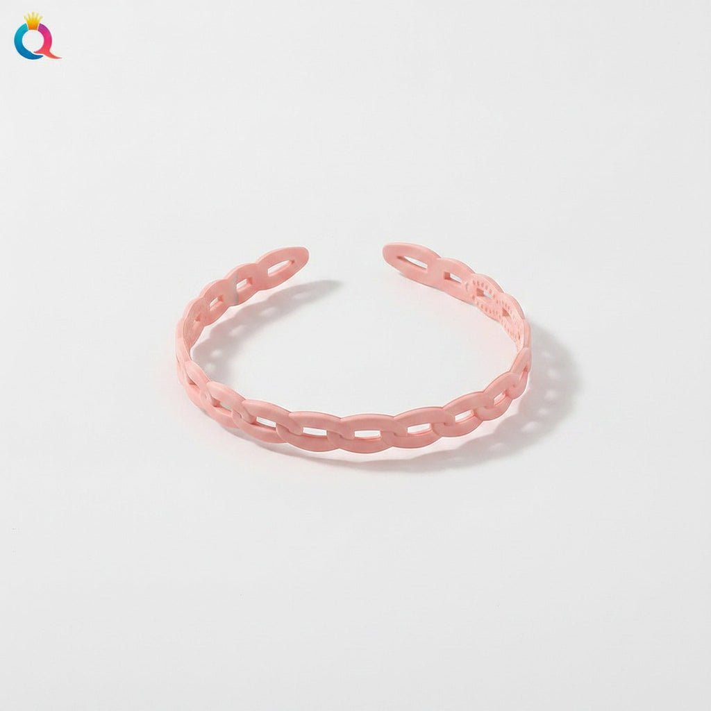 Braided Padded Headband with Cutout Details - Matte Chain Hair Hoop Korean Pink
