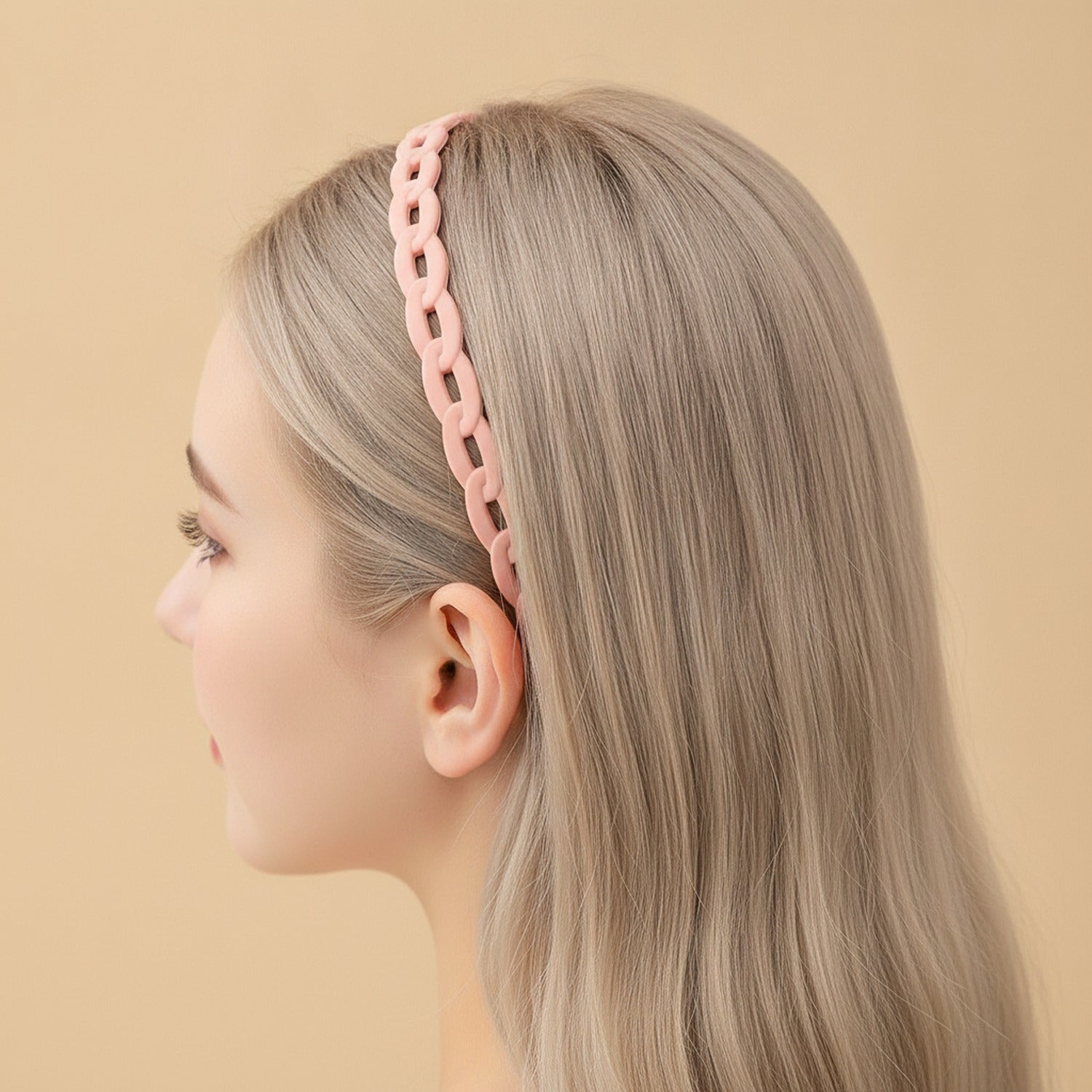 Braided Padded Headband with Cutout Details - Matte Chain Hair Hoop Korean Pink