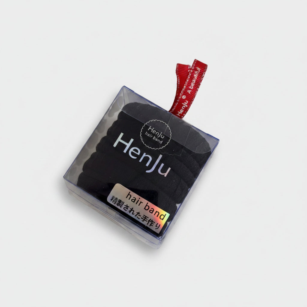 Black Minimalist Hair Band with Red Ribbon Detail