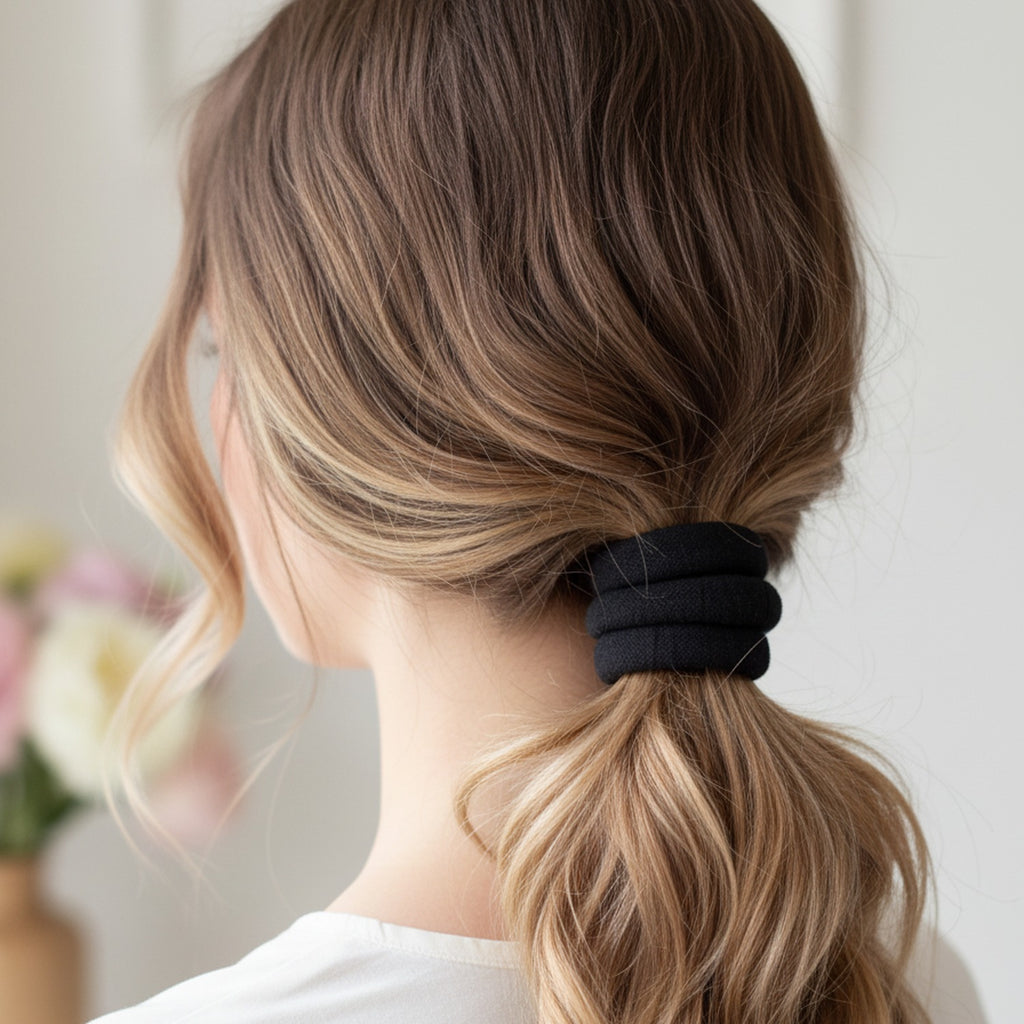 Black Minimalist Hair Band with Red Ribbon Detail