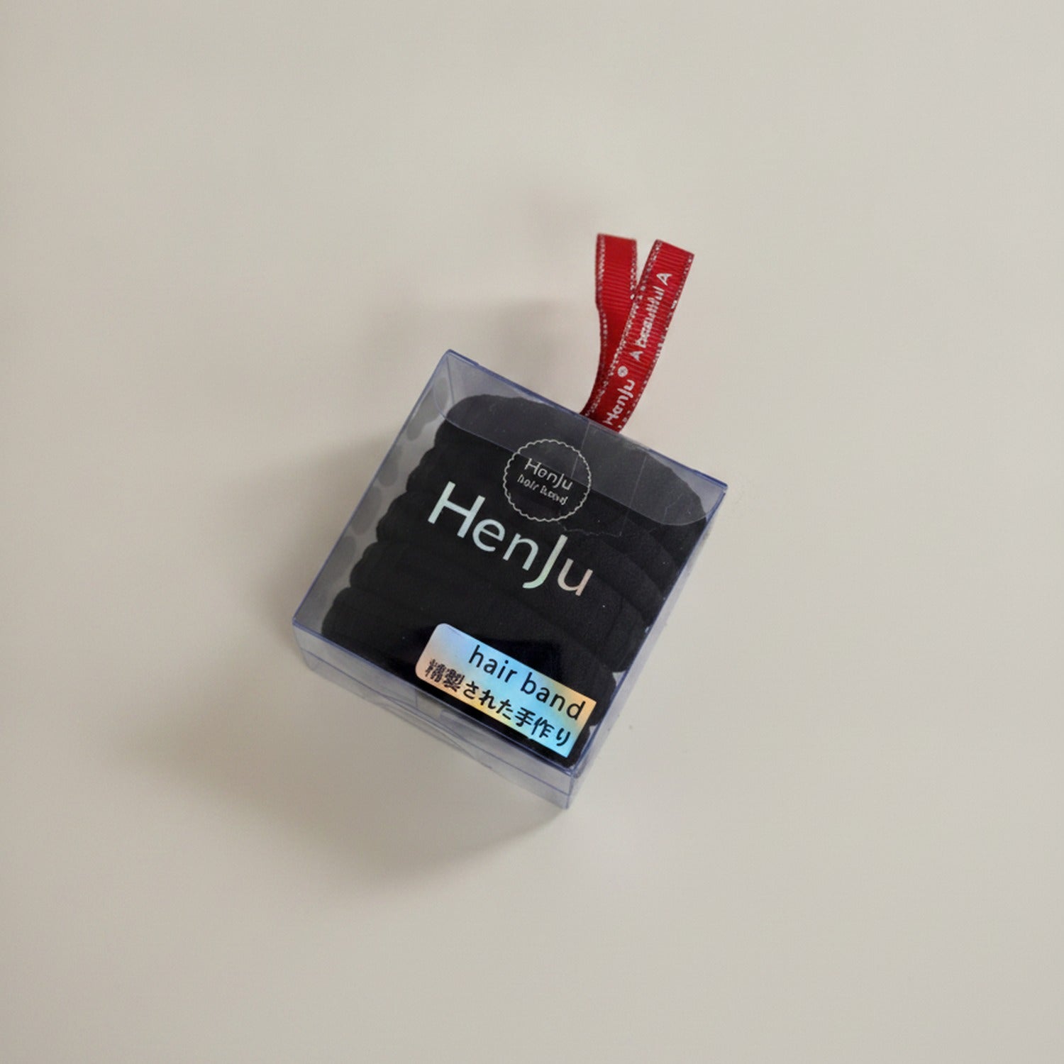 Black Minimalist Hair Band with Red Ribbon Detail