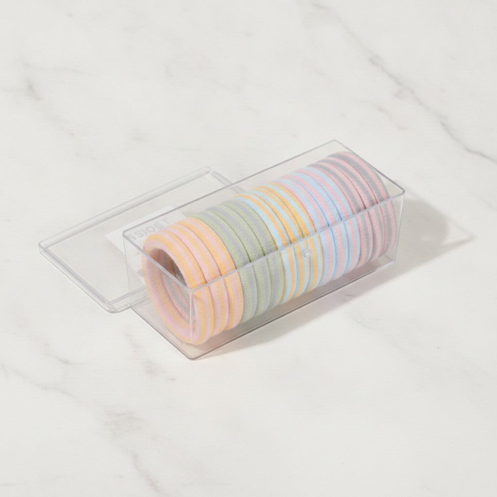 Pastel Striped Hair Ties Set Multi-Color