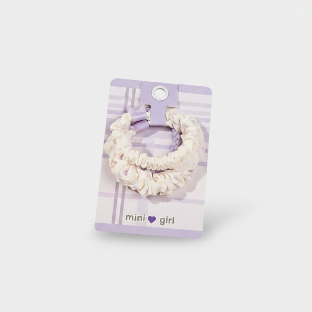 Cream Ruched Hair Scrunchie With Purple Clip