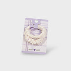 Cream Ruched Hair Scrunchie With Purple Clip