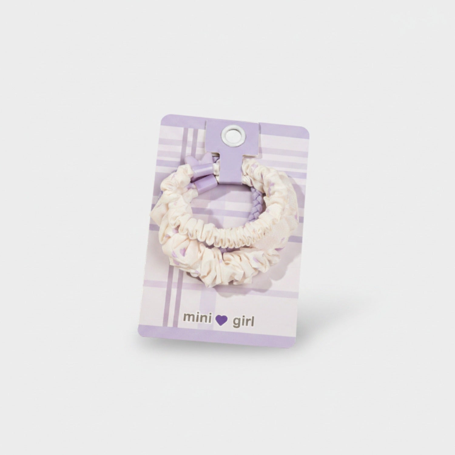 Cream Ruched Hair Scrunchie With Purple Clip