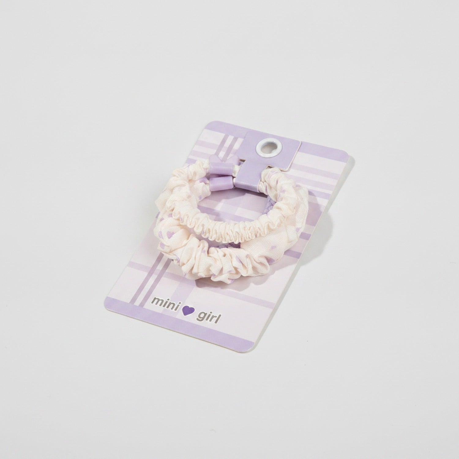 Cream Ruched Hair Scrunchie With Purple Clip