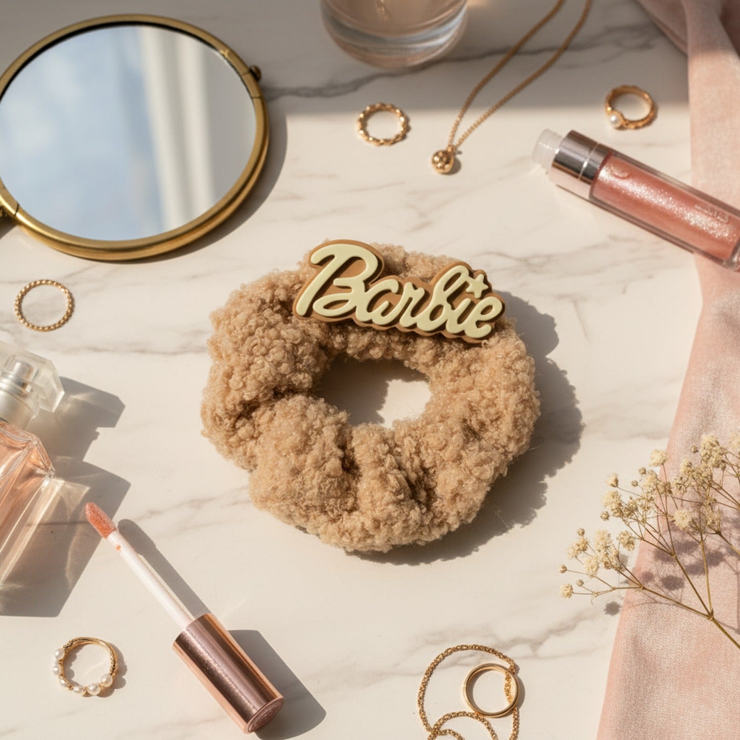 Textured Tan Scrunchie Hair Tie – hair accessories (view 3)
