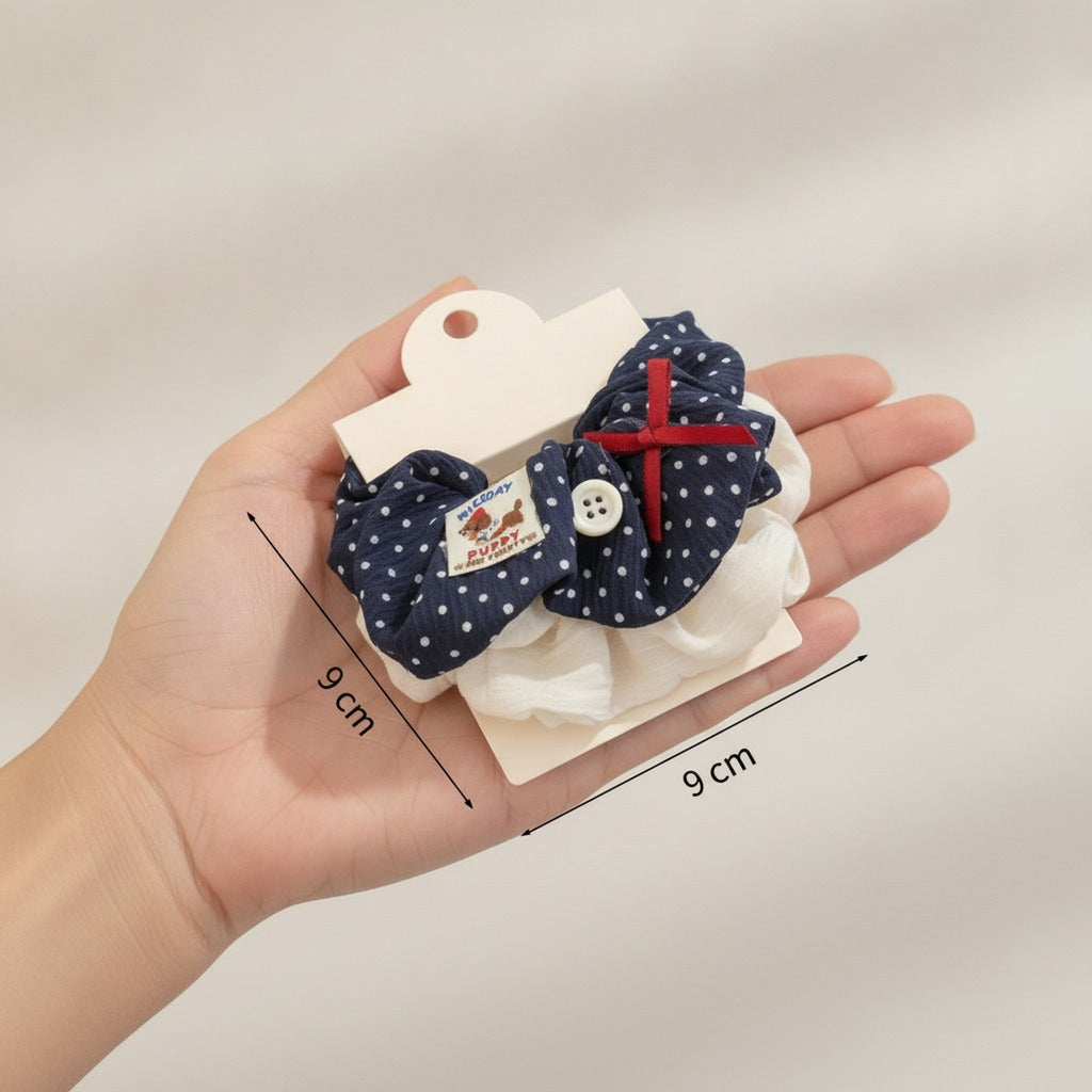 Adorable Polka Dot Puppy Scrunchie Set – hair accessories (view 3)