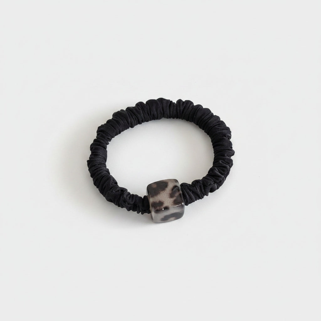 Black Scrunchie With Silver Square Charm