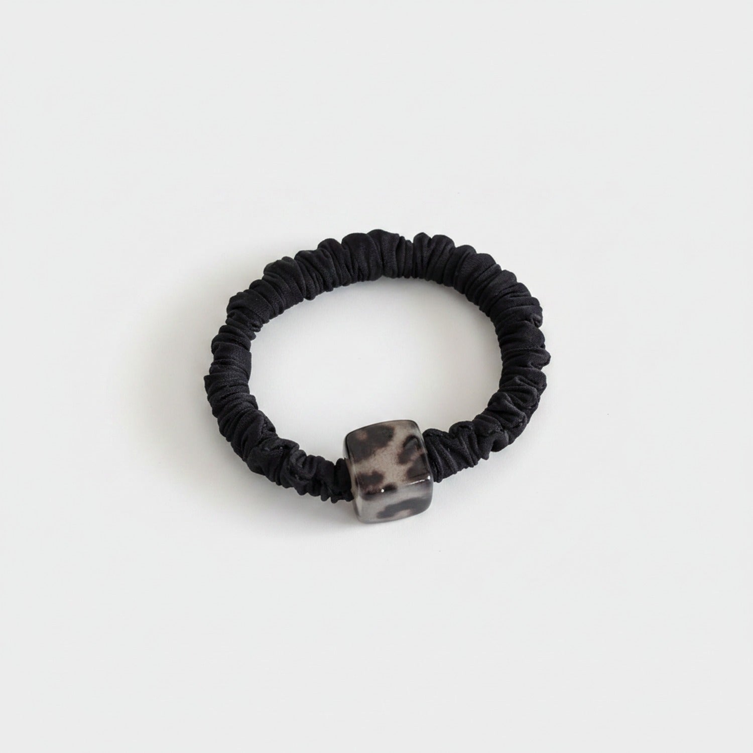 Black Scrunchie With Silver Square Charm