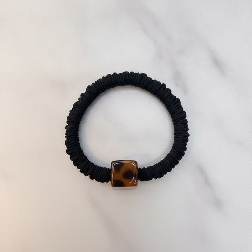 Black Scrunchie With Silver Square Charm