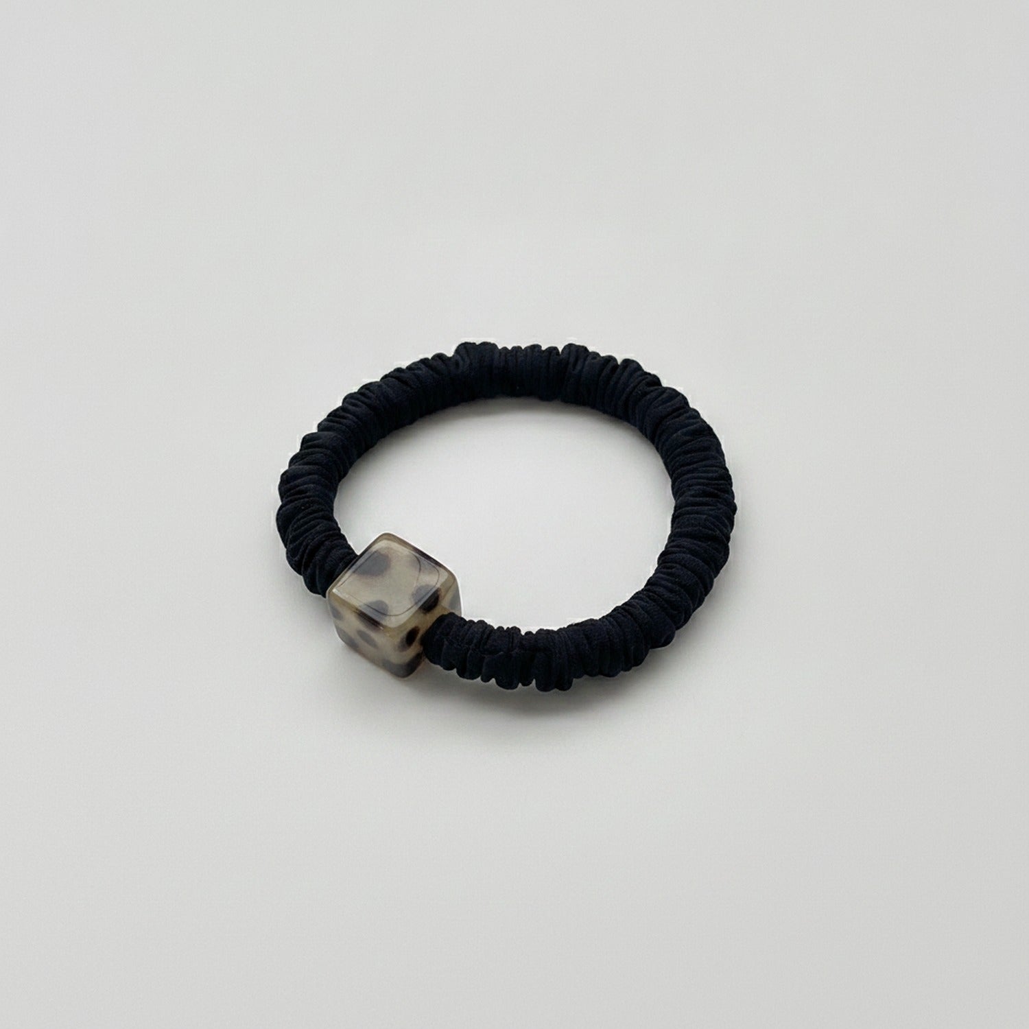 Black Scrunchie With Silver Square Charm