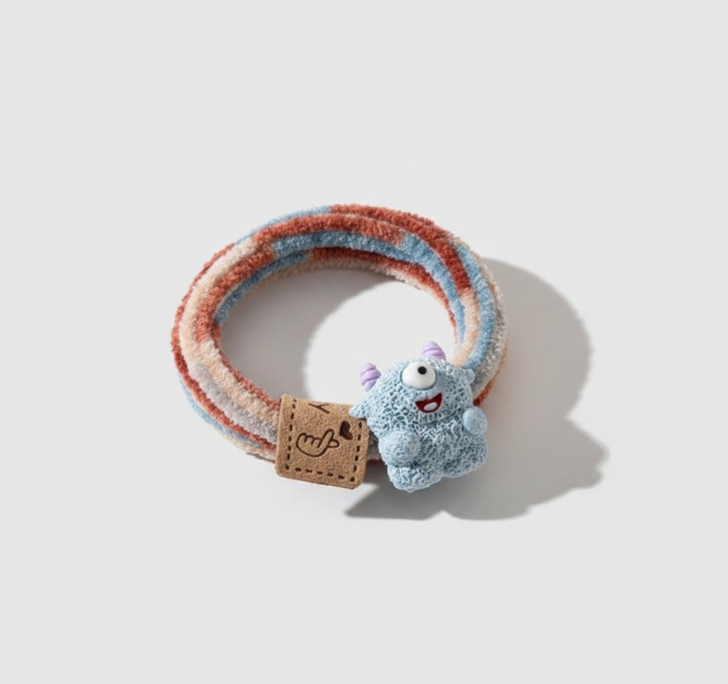 Textured Monster Charm Hair Scrunchie with Leather Tag – hair accessories (view 1)