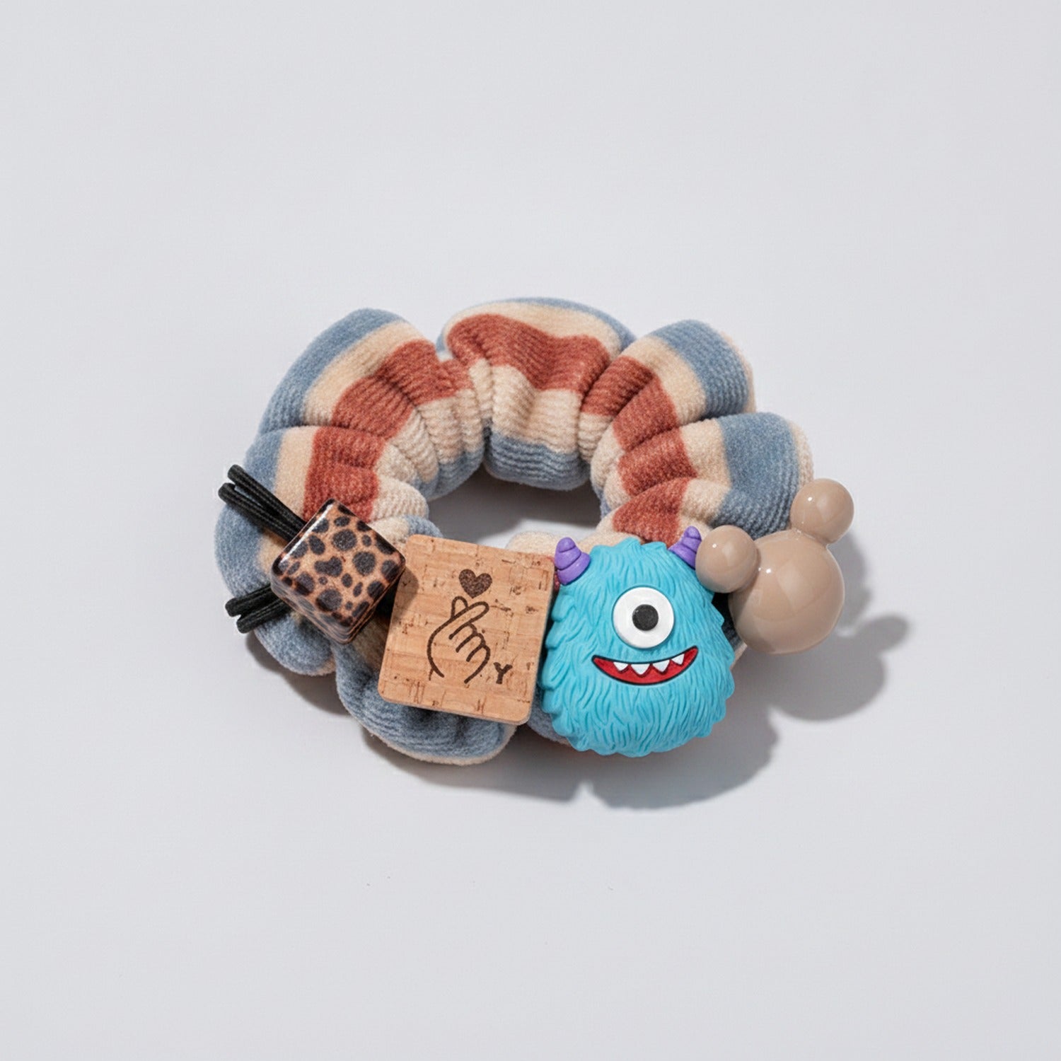 Textured Monster Charm Hair Scrunchie with Leather Tag