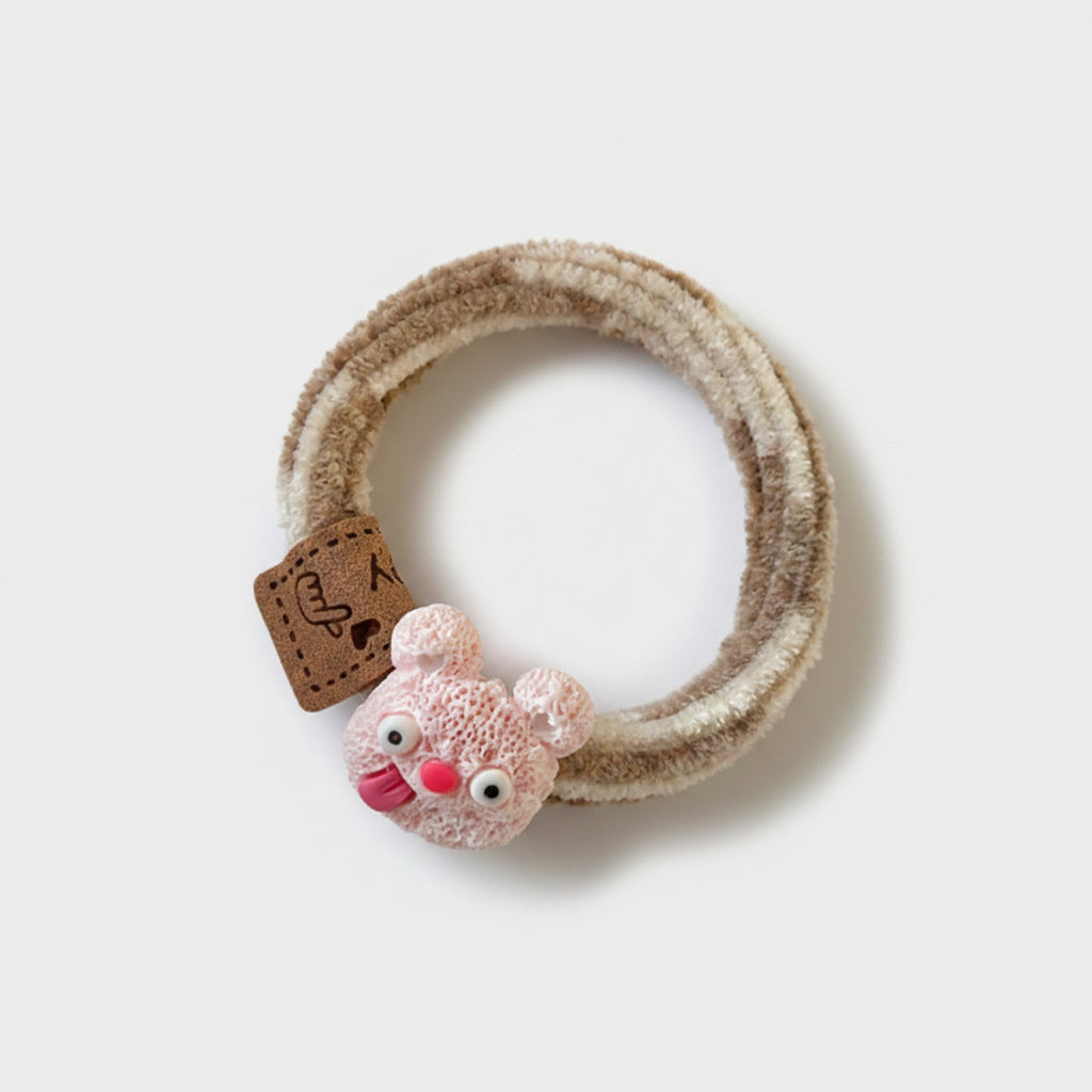 Pink Bear Charm Textured Hair Tie
