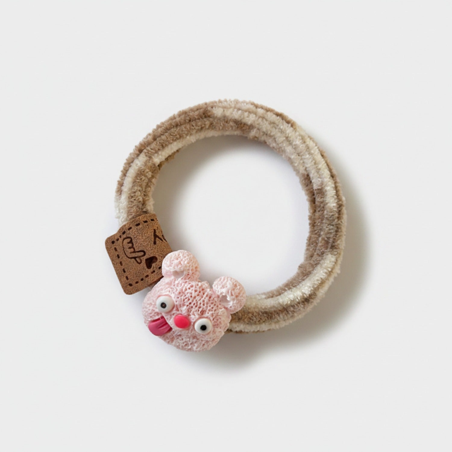Pink Bear Charm Textured Hair Tie