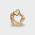 Cream Heart Charm Satin Scrunchie