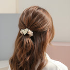 Cream Heart Charm Satin Scrunchie