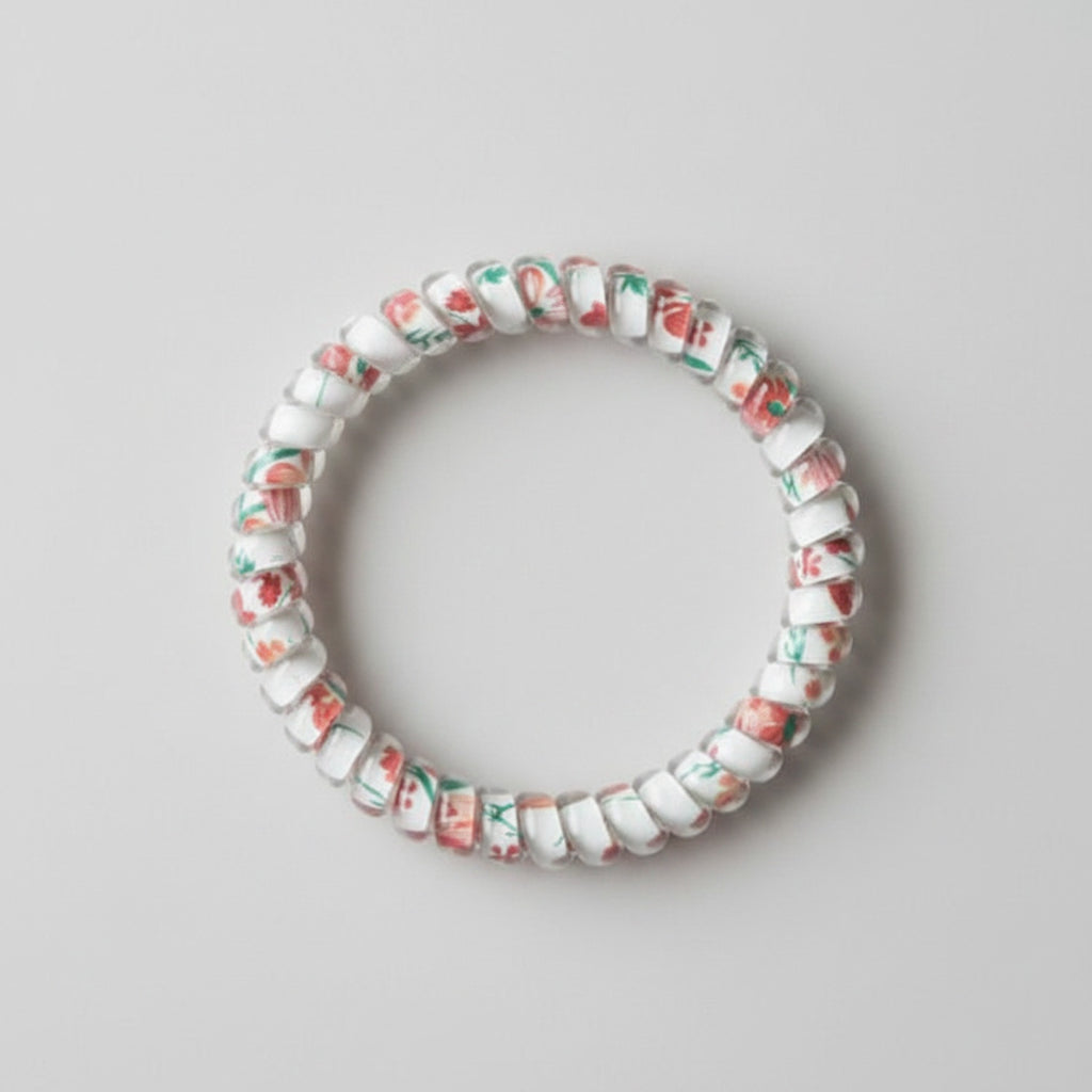 Floral Beaded Hair Tie Scrunchie Set