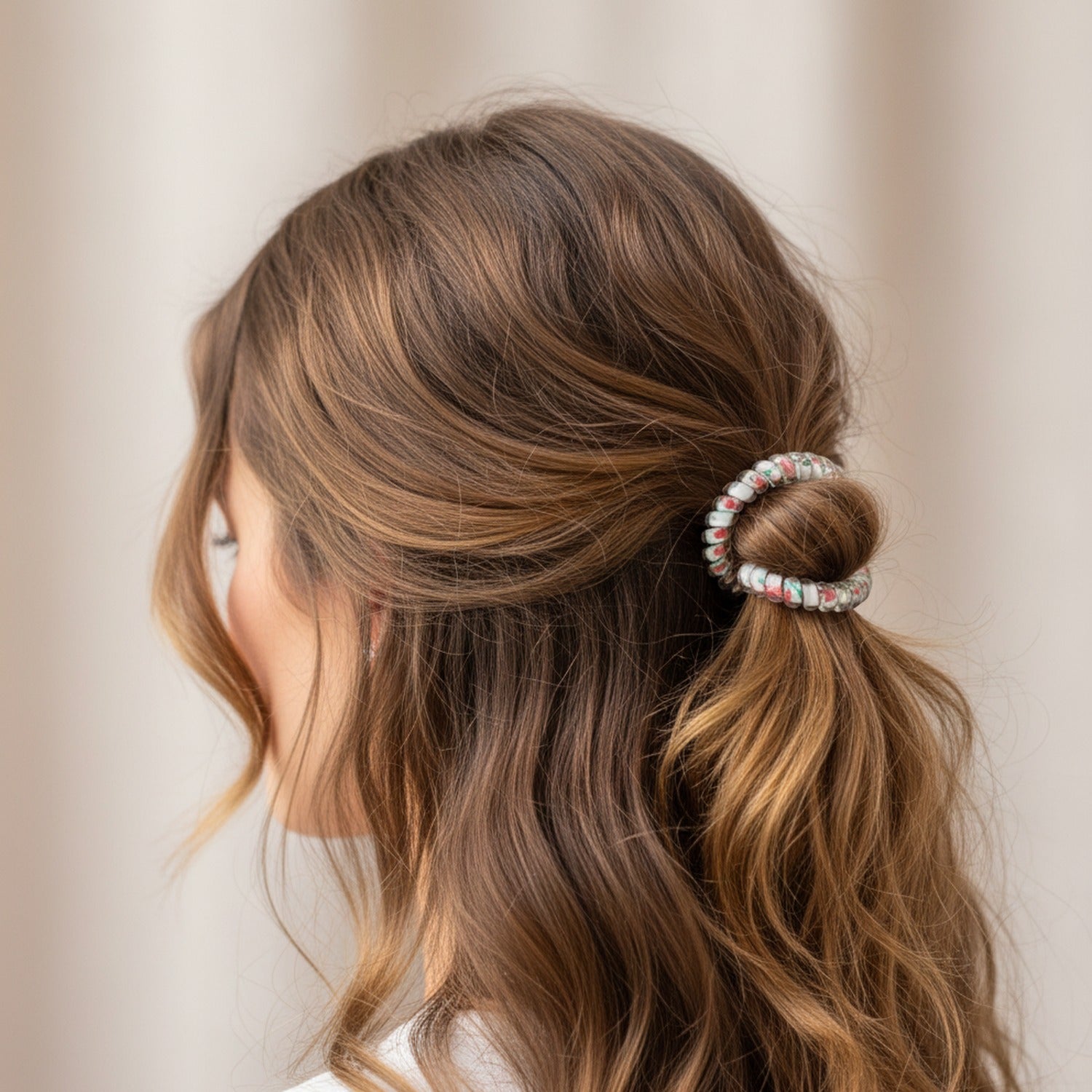 Floral Beaded Hair Tie Scrunchie Set